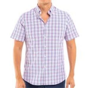 Daniel Cremieux checkered, short sleeve button down untucked shirt size Large